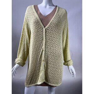 Sag Harbor Womens 2X Vintage Yellow Open Knit Cardigan Sweater Button Front